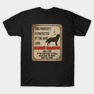 Alaskan malamute Silhouette Vintage Humorous Guard Dog Warning Sign T-Shirt